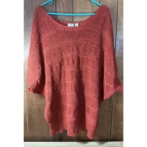Cato Open Knit Sweater Short Sleeve 22/24 1XL Orange Ripple Curved Hem V4